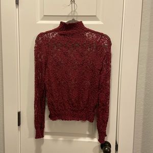 Sheer lace deep maroon Long sleeve shirt